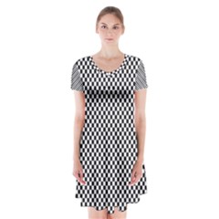 Sports Racing Chess Squares Black White Short Sleeve V-neck Flare Dress by EDDArt