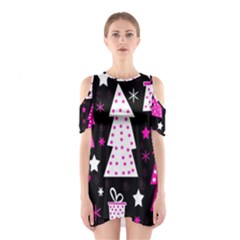 Pink Playful Xmas Cutout Shoulder Dress by Valentinaart