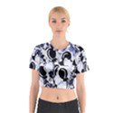 Blue abstract floral design Cotton Crop Top View1