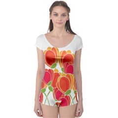 Orange Flowers  Boyleg Leotard 