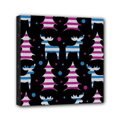 Blue And Pink Reindeer Pattern Mini Canvas 6  X 6  by Valentinaart