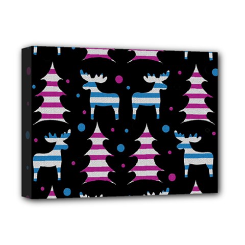Blue And Pink Reindeer Pattern Deluxe Canvas 16  X 12   by Valentinaart