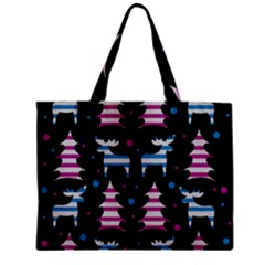 Blue And Pink Reindeer Pattern Zipper Mini Tote Bag by Valentinaart