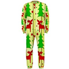 Xmas Reindeer Pattern - Yellow Onepiece Jumpsuit (men)  by Valentinaart