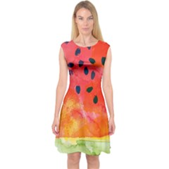 Abstract Watermelon Capsleeve Midi Dress by DanaeStudio