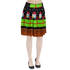 Cute Christmas Birds Pleated Skirt by Valentinaart