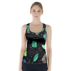 Blue And Green Flowers  Racer Back Sports Top by Valentinaart