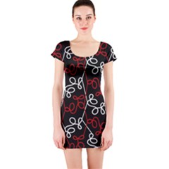 Elegant Red And White Pattern Short Sleeve Bodycon Dress by Valentinaart