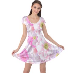 Cute Pink Flower Pattern  Cap Sleeve Dresses by Brittlevirginclothing