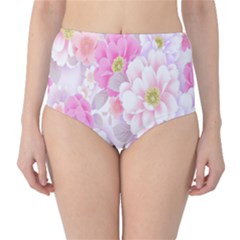 Cute Pink Flower Pattern  High-waist Bikini Bottoms by Brittlevirginclothing