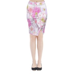 Cute Pink Flower Pattern  Midi Wrap Pencil Skirt by Brittlevirginclothing