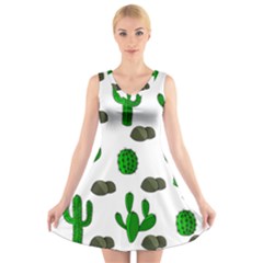 Cactuses 3 V-neck Sleeveless Skater Dress by Valentinaart