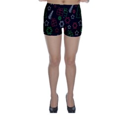 Green And  Red Xmas Pattern Skinny Shorts