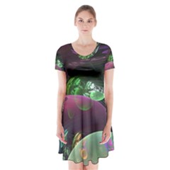 Creation Of The Rainbow Galaxy, Abstract Short Sleeve V-neck Flare Dress by DianeClancy