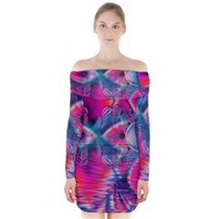 Cosmic Heart Of Fire, Abstract Crystal Palace Long Sleeve Off Shoulder Dress by DianeClancy