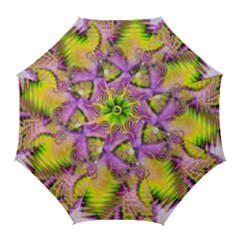 Golden Violet Crystal Heart Of Fire, Abstract Golf Umbrellas by DianeClancy