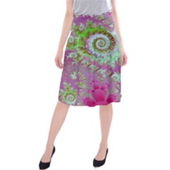 Raspberry Lime Surprise, Abstract Sea Garden  Midi Beach Skirt by DianeClancy