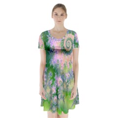 Rose Apple Green Dreams, Abstract Water Garden Short Sleeve V-neck Flare Dress by DianeClancy