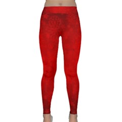 Decorative Red Christmas Background With Snowflakes Classic Yoga Leggings by TastefulDesigns