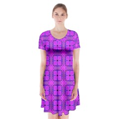 Abstract Dancing Diamonds Purple Violet Short Sleeve V-neck Flare Dress by DianeClancy