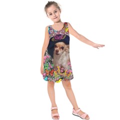 Chi Chi In Butterflies, Chihuahua Dog In Cute Hat Kids  Sleeveless Dress by DianeClancy
