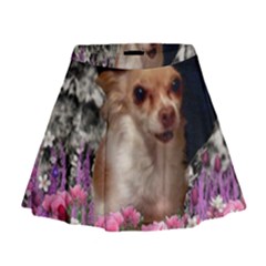 Chi Chi In Flowers, Chihuahua Puppy In Cute Hat Mini Flare Skirt by DianeClancy