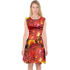  Flame Delights, Abstract Red Orange Capsleeve Midi Dress by DianeClancy