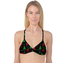 New Year Pattern - Red And Green Reversible Tri Bikini Top by Valentinaart