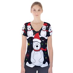 Polar Bear - Xmas Design Short Sleeve Front Detail Top by Valentinaart