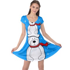 Polar Bear - Blue Cap Sleeve Dresses by Valentinaart