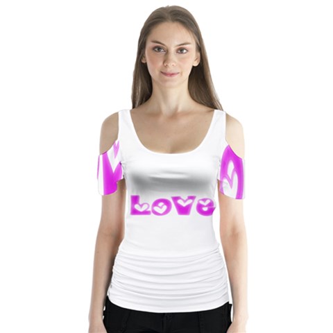 Pink Love Hearts Typography Butterfly Sleeve Cutout Tee  by yoursparklingshop