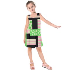 Green And Pink Collage Kids  Sleeveless Dress by Valentinaart