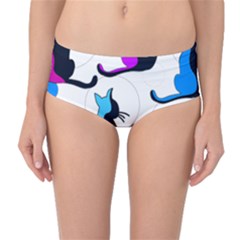 Purple Abstract Cats Mid-waist Bikini Bottoms by Valentinaart