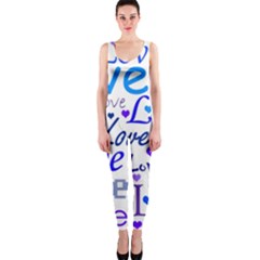 Blue And Purple Love Pattern Onepiece Catsuit by Valentinaart