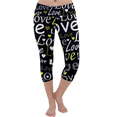 Yellow Love Pattern Capri Yoga Leggings by Valentinaart