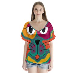 Colorful Cat 2  Flutter Sleeve Top by Valentinaart