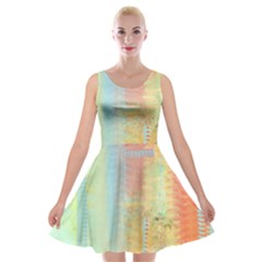 Unique Abstract In Green, Blue, Orange, Gold Velvet Skater Dress by digitaldivadesigns