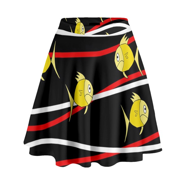 Five yellow fish High Waist Skirt