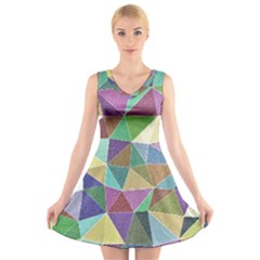 Colorful Triangles, Pencil Drawing Art V-neck Sleeveless Skater Dress by picsaspassion