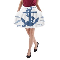 Blue Anchor,  Aquarel Painting Art A-line Pocket Skirt by picsaspassion