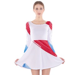 Tricolor Banner Watercolor Painting, Red Blue White Long Sleeve Velvet Skater Dress by picsaspassion