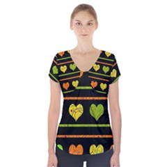 Colorful Harts Pattern Short Sleeve Front Detail Top by Valentinaart