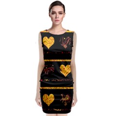 Yellow Harts Pattern Sleeveless Velvet Midi Dress by Valentinaart