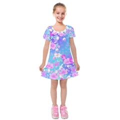 Colorful Pastel  Flowers Kids  Short Sleeve Velvet Dress by Brittlevirginclothing