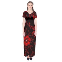 Small Red Roses Short Sleeve Maxi Dress by Brittlevirginclothing