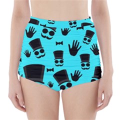 Gentlemen - Blue Pattern High-waisted Bikini Bottoms by Valentinaart