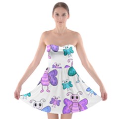 Cute Butterflies Pattern Strapless Bra Top Dress