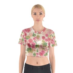 Aquarelle Pink Flower  Cotton Crop Top by Brittlevirginclothing