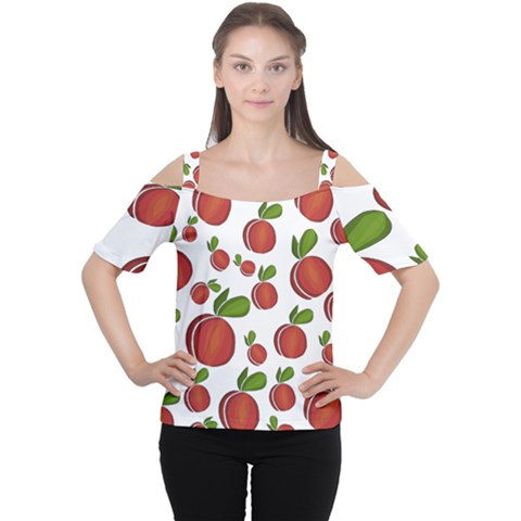 Peaches Pattern Women s Cutout Shoulder Tee by Valentinaart