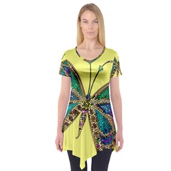 Butterfly Mosaic Yellow Colorful Short Sleeve Tunic  by Amaryn4rt